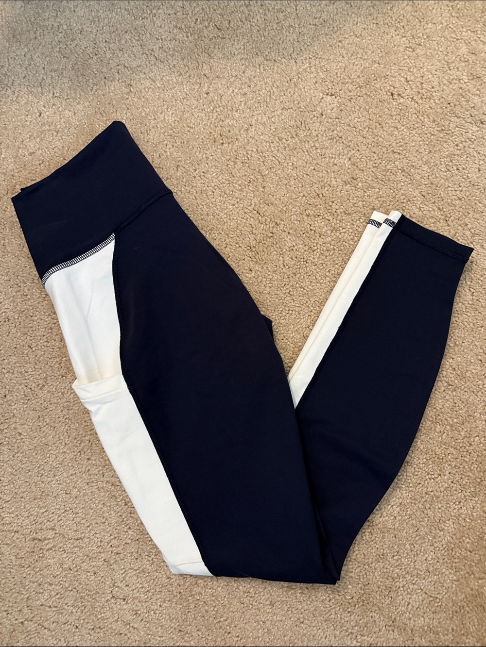 Fabletics Navy and White Colorblock Leggings with Side Pocket